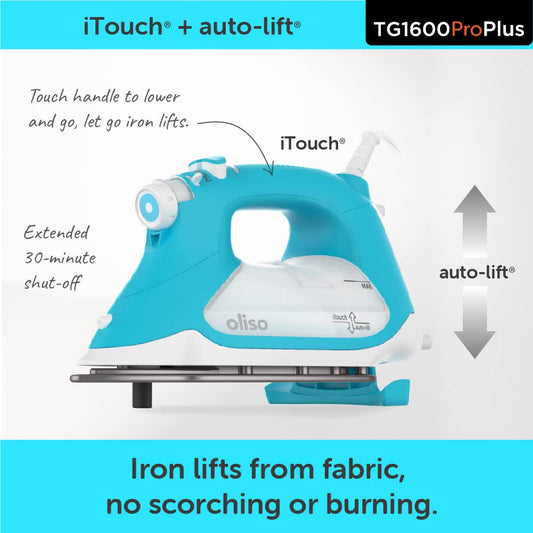 Oliso TG1600 Pro Plus 1800 Watt SmartIron with Auto Lift - for Clothes, Sewing, Quilting and Crafting Ironing | Diamond Ceramic-Flow Soleplate Steam Iron