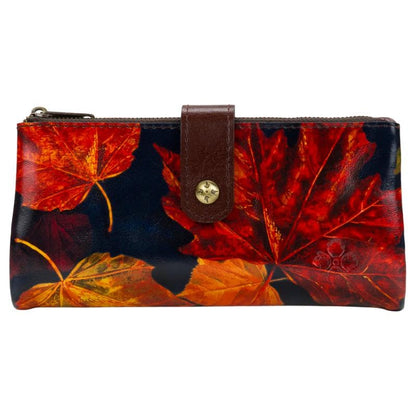 Patricia Nash Leather Meadow Wristlet Wallet, 7.75" L x 1" W x 3.75" H inches, 17 Interior Pockets, Maple Leaves Exterior