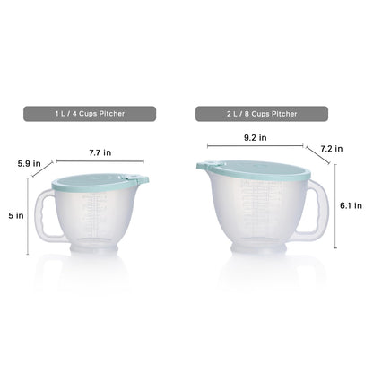 Tupperware Classic Mix-N-Store Pitcher Set in Aquamarine - Dishwasher Safe & BPA Free - (2 Bowls + 2 Lids)