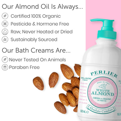 Perlier White Almond Shower & Bath Cream - Nourishing & Soothing Luxury Bath Cream Made with Almond Oil for Deep Moisturization and Hydration (16.9 Fluid Oz.)