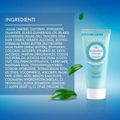 Perlier:"Muschio Bianco d'Oriente" Nourishing Hand Cream, White Musk Scent - 3.3 Fluid Ounces (100mL) Tube [ Italian Import ]