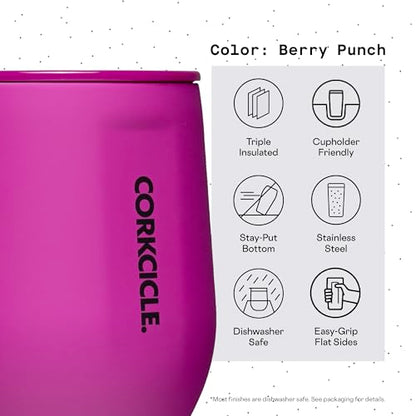 Corkcicle Stemless Insulated Wine Glass Tumbler, 12 oz – Stainless Steel Stemless Wine Glass Keeps Beverages Cold for 6 Hrs, Hot for 3 Hrs