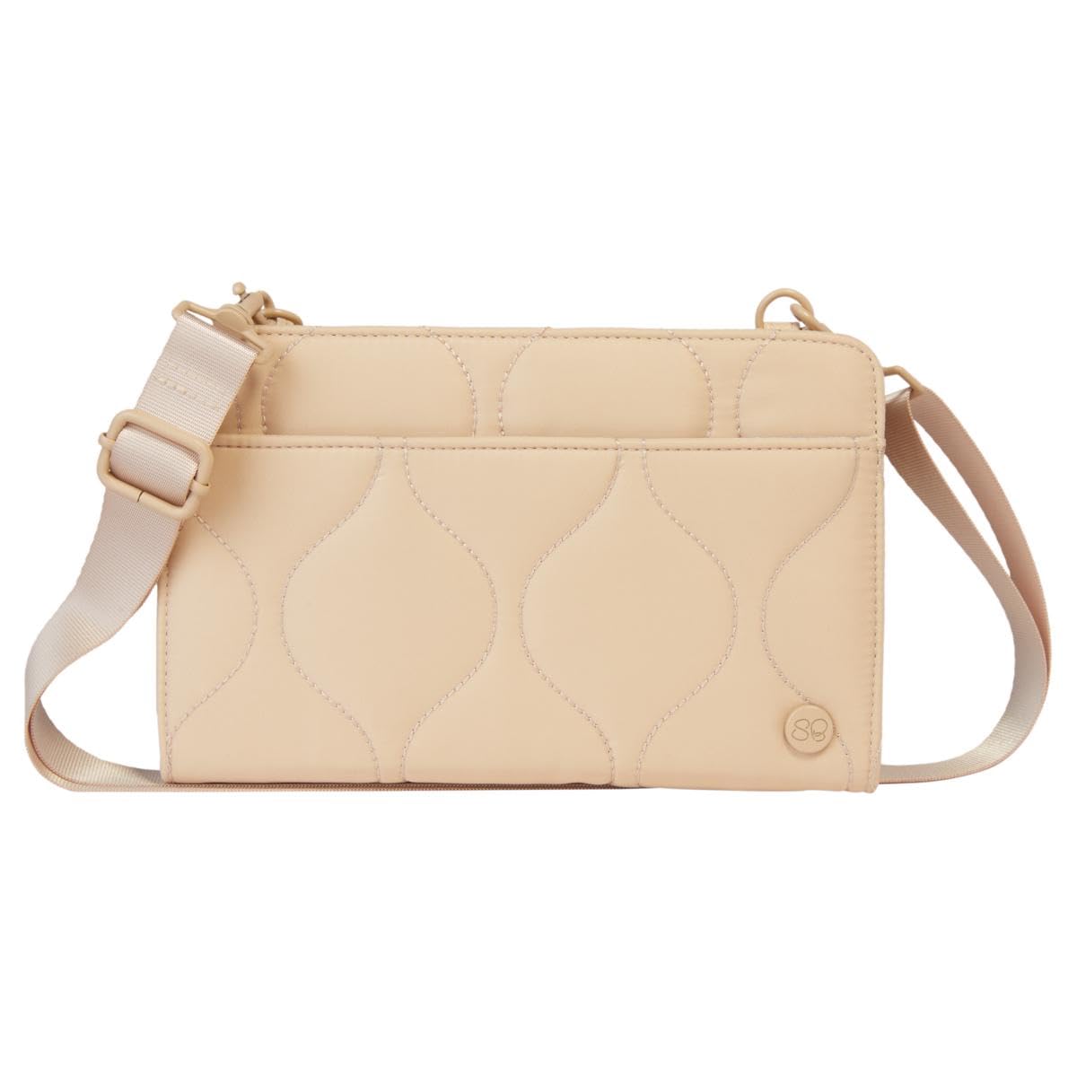 Samantha Brown To-Go RFID Blocking Quilted Travel Wallet Crossbody, Durable, Bone