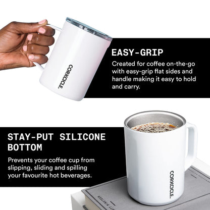 Corkcicle Origins Travel Coffee Mug - Triple Insulated Stainless Steel Cup with Handle for Tea, Hot Chocolate, Coffees, & More - Spill Proof, Reusable, BPA-Free, Dishwasher Safe - 475ml/16oz
