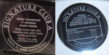 Signature Club A By Adrienne Double Hyaluronic 1000 an Ounce of Gold Volumizing Day Cream with SPF 30+ 1 Oz. & Rapid Transport C Infused Night Creme 1.7oz Bundle Full Sizes