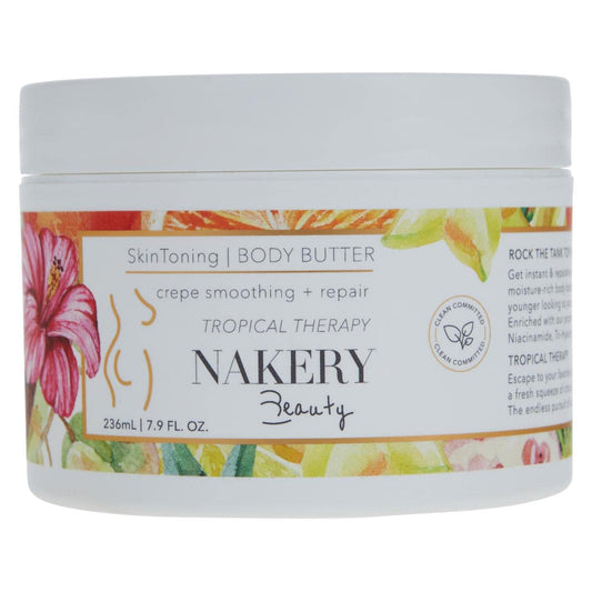 Nakery SkinToning Body Butter | Crepe Smoothing + Repair | Infused with Niacinamide, Caffeine, Tri-Hyaluronic Acid (Tropical Therapy)