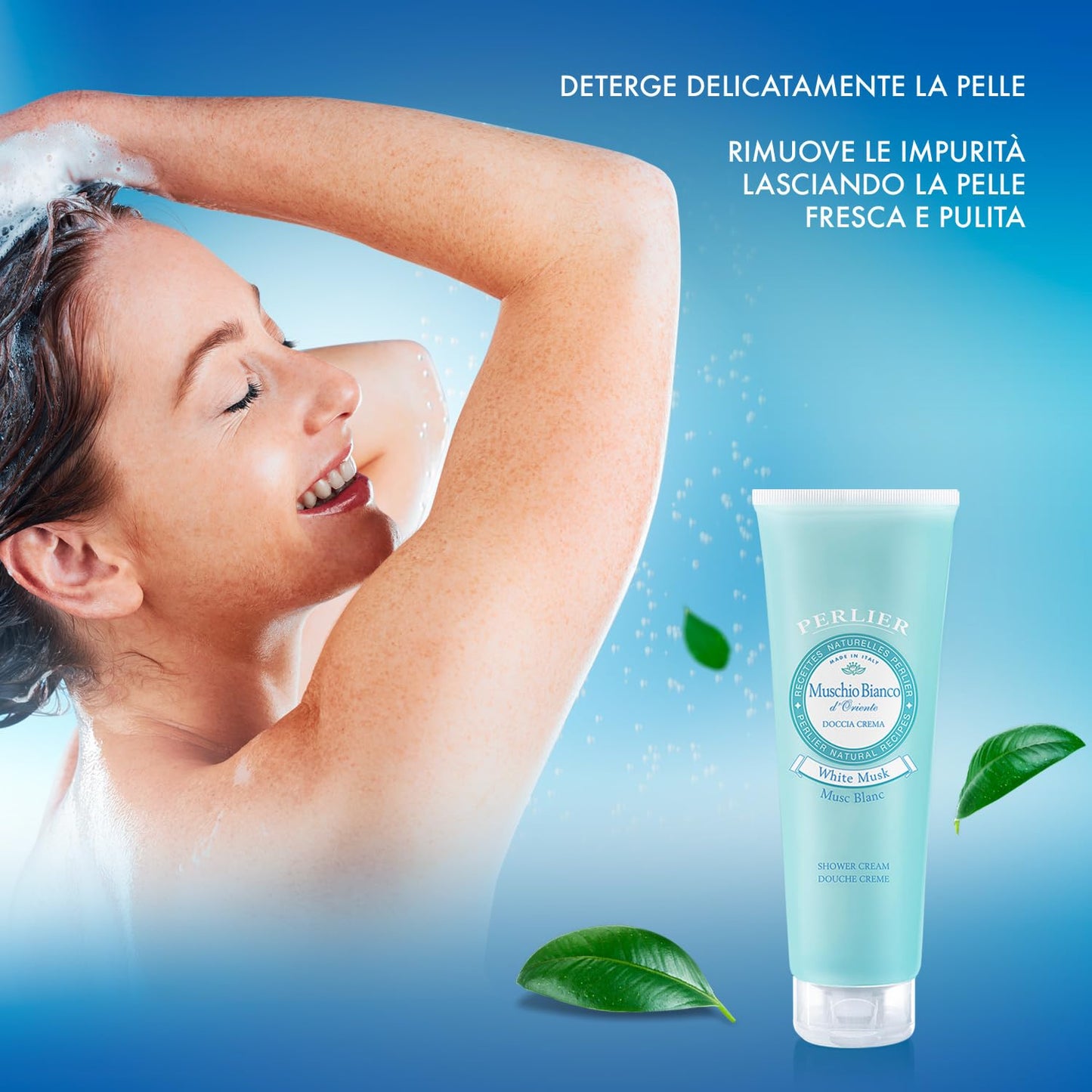 Perlier: "Muschio Bianco d'Oriente" Shower Cream, White Musk Scent 8.4 Fluid Ounces (250mL) Tube [ Italian Import ]