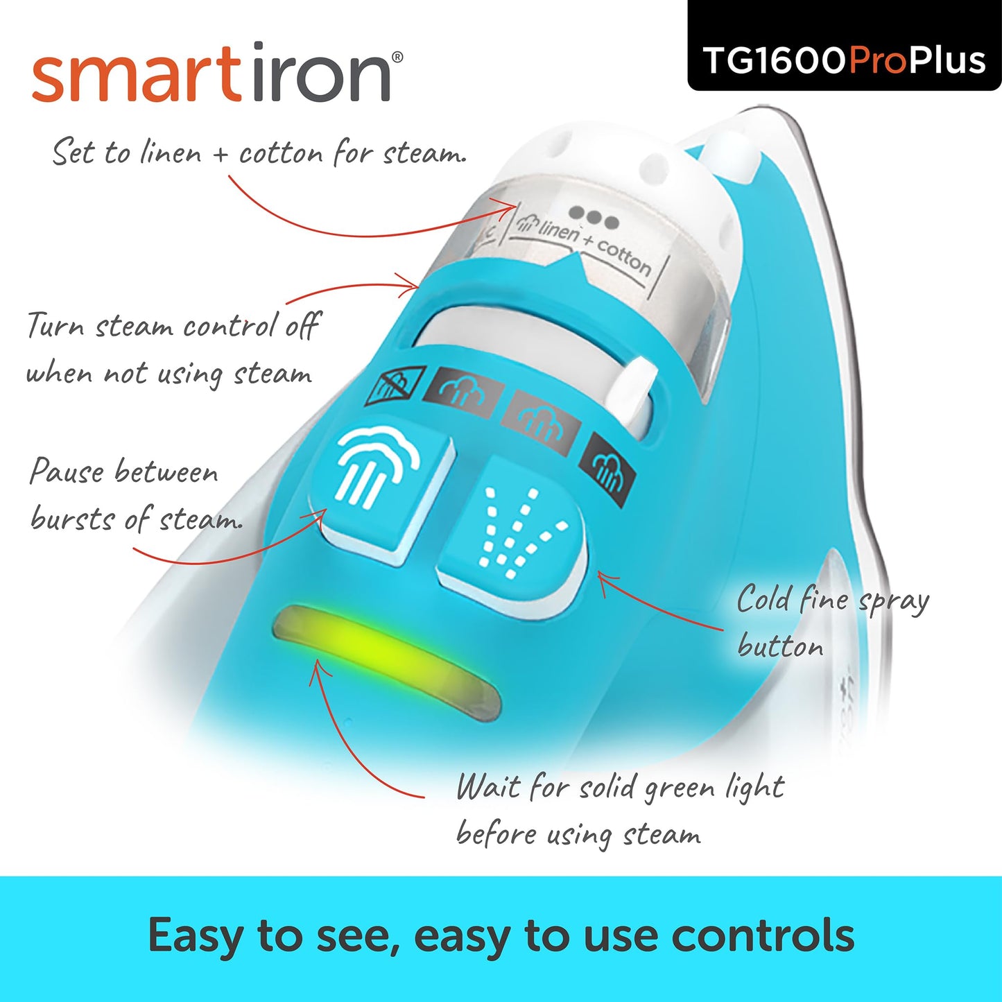 Oliso TG1600 Pro Plus 1800 Watt SmartIron with Auto Lift - for Clothes, Sewing, Quilting and Crafting Ironing | Diamond Ceramic-Flow Soleplate Steam Iron