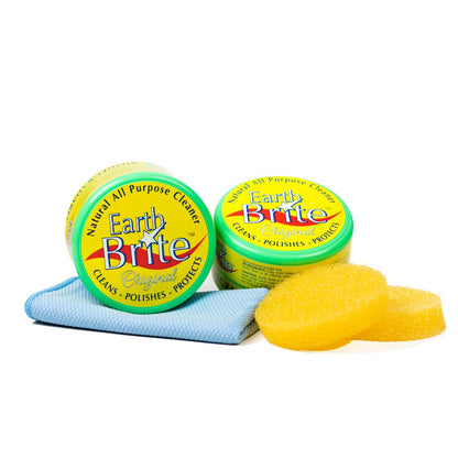 Earth Brite All Natural Multipurpose Cleaner for Bathroom, Floor, Kitchen and More | 300g Natural Clay Tub + Sponge (2-Pack) Includes Bonus Diamond Towel Cleaning Supplies Kit