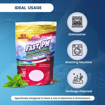 Professor Amos Fast PM 16oz - Preventative Drain Maintenance Powder Concentrate - Garbage Disposal, Sink, Shower & Bathtub Drain Cleaner