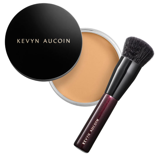 Kevyn Aucoin Foundation Balm, FB 05 (Light) shade + brush: Light diffusing. Full coverage, buildable, blends, blurs, corrects, evens out complexion, and hydrates. All skin types. Makeup artist go to.