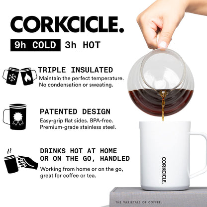 Corkcicle Origins Travel Coffee Mug - Triple Insulated Stainless Steel Cup with Handle for Tea, Hot Chocolate, Coffees, & More - Spill Proof, Reusable, BPA-Free, Dishwasher Safe - 475ml/16oz