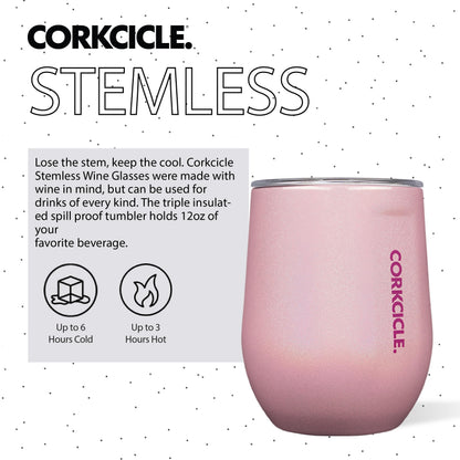 Corkcicle Stemless Insulated Wine Glass Tumbler, 12 oz – Stainless Steel Stemless Wine Glass Keeps Beverages Cold for 6 Hrs, Hot for 3 Hrs
