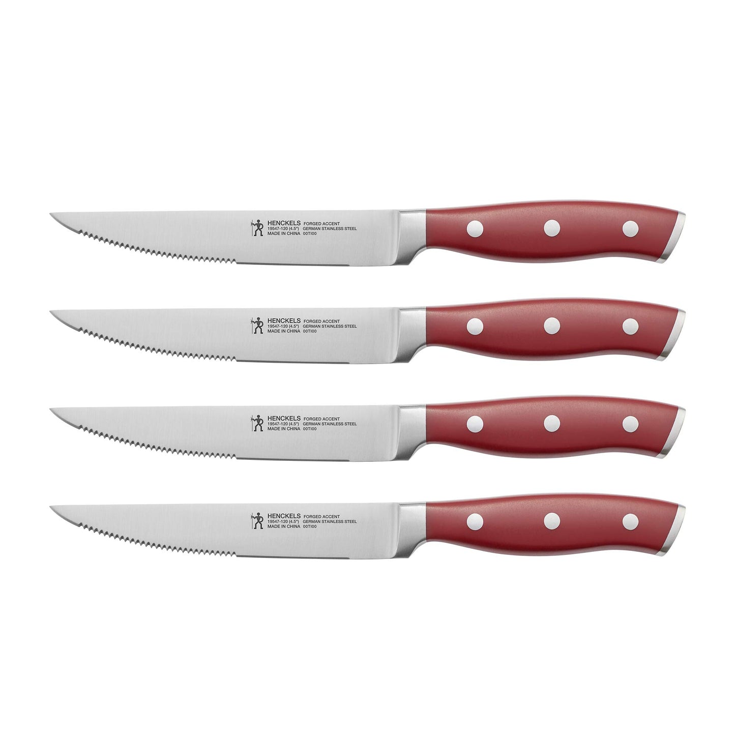 HENCKELS Forged Accent Razor-Sharp Steak Knife Set of 4, Red, German Engineered Knife Informed by over 100 Years of Mastery