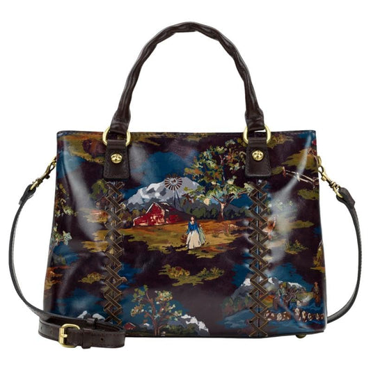 Patricia Nash Dorothy Leather Satchel, Large, Scenic Landscape Print, Braided Trim, 11.75" L x 5" W x 8.75" H
