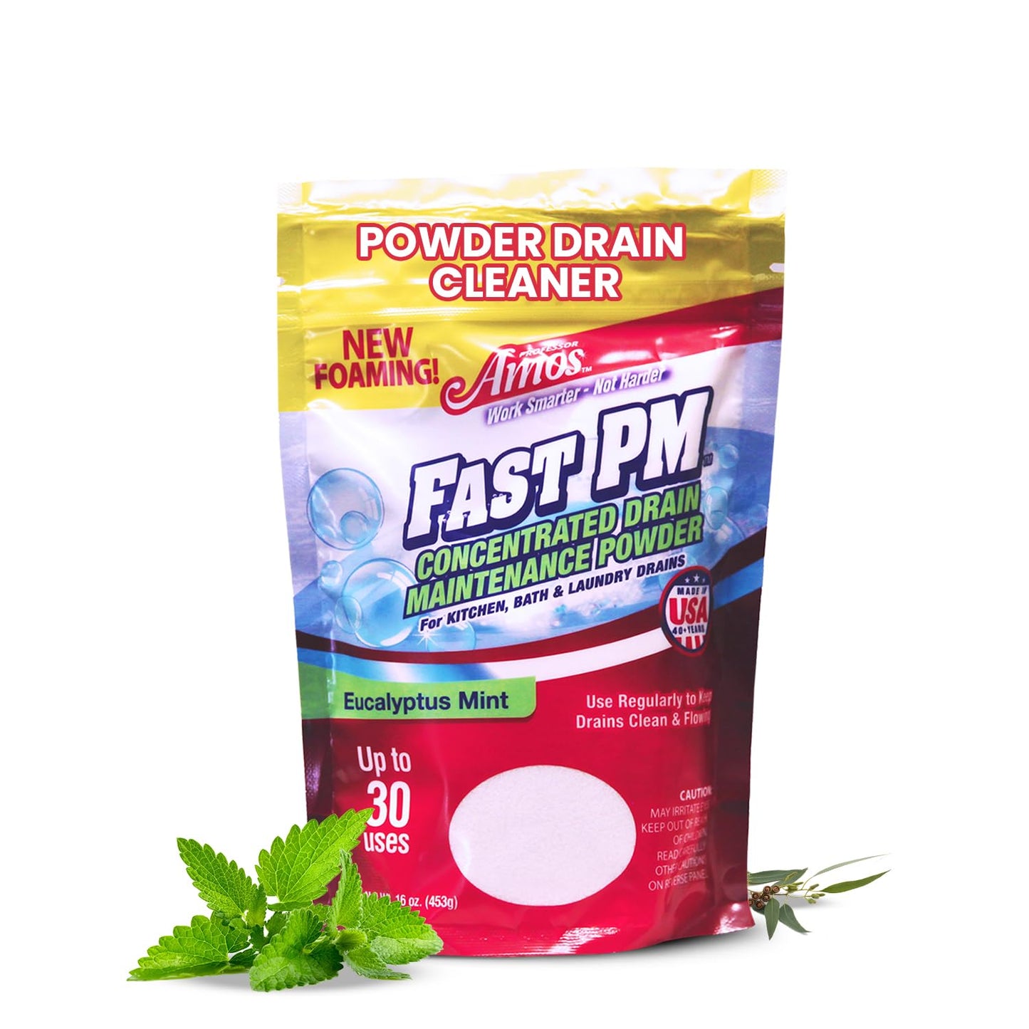 Professor Amos Fast PM 16oz - Preventative Drain Maintenance Powder Concentrate - Garbage Disposal, Sink, Shower & Bathtub Drain Cleaner