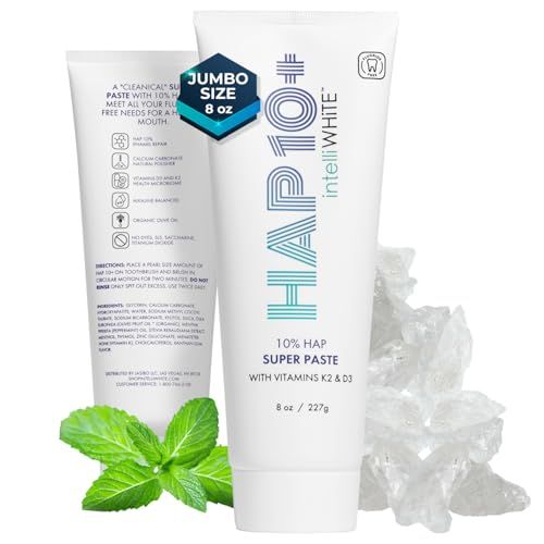 intelliwhite HAP10+ Super Paste with Vitamin D3 & K2-10% Hydroxyapatite Toothpaste for Remineralization & Sensitive Teeth - Fluoride-Free - Made in USA