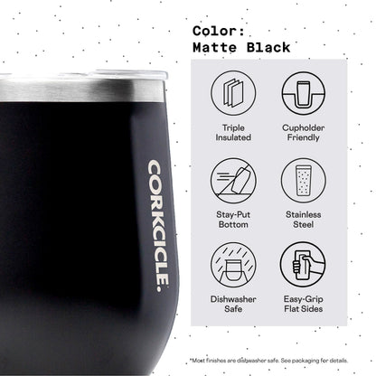 Corkcicle Stemless Insulated Wine Glass Tumbler, 12 oz – Stainless Steel Stemless Wine Glass Keeps Beverages Cold for 6 Hrs, Hot for 3 Hrs