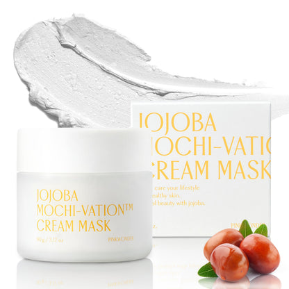 PINKWONDER Jojoba Mochi-Vation™ Cream Mask 3.17oz (90g), Clay Mask with Organic Jojoba Oil and Korean Rice Extract, Wash-Off Face Mask, Korean Glass Skin