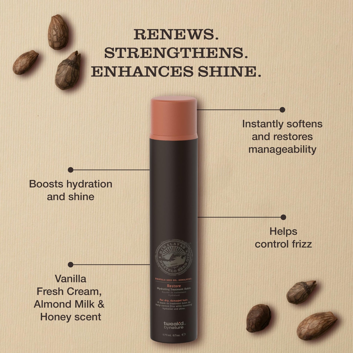 Tweak’d by Nature - Restore Hydrating Treatment Balm, for Men and Women, Controls Frizz and Moisturizes Hair for Soft Feel and Healthy Shine, Cruelty Free