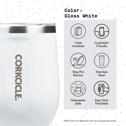 Corkcicle Stemless Insulated Wine Glass Tumbler, 12 oz – Stainless Steel Stemless Wine Glass Keeps Beverages Cold for 6 Hrs, Hot for 3 Hrs