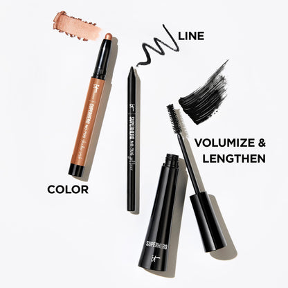 IT Cosmetics Superhero Mascara – Volumizing and Lengthening Black Mascara – Buildable Lash Volume with Collagen, Biotin & Peptides – Lifting & Curling Formula – Suitable for Sensitive Eyes