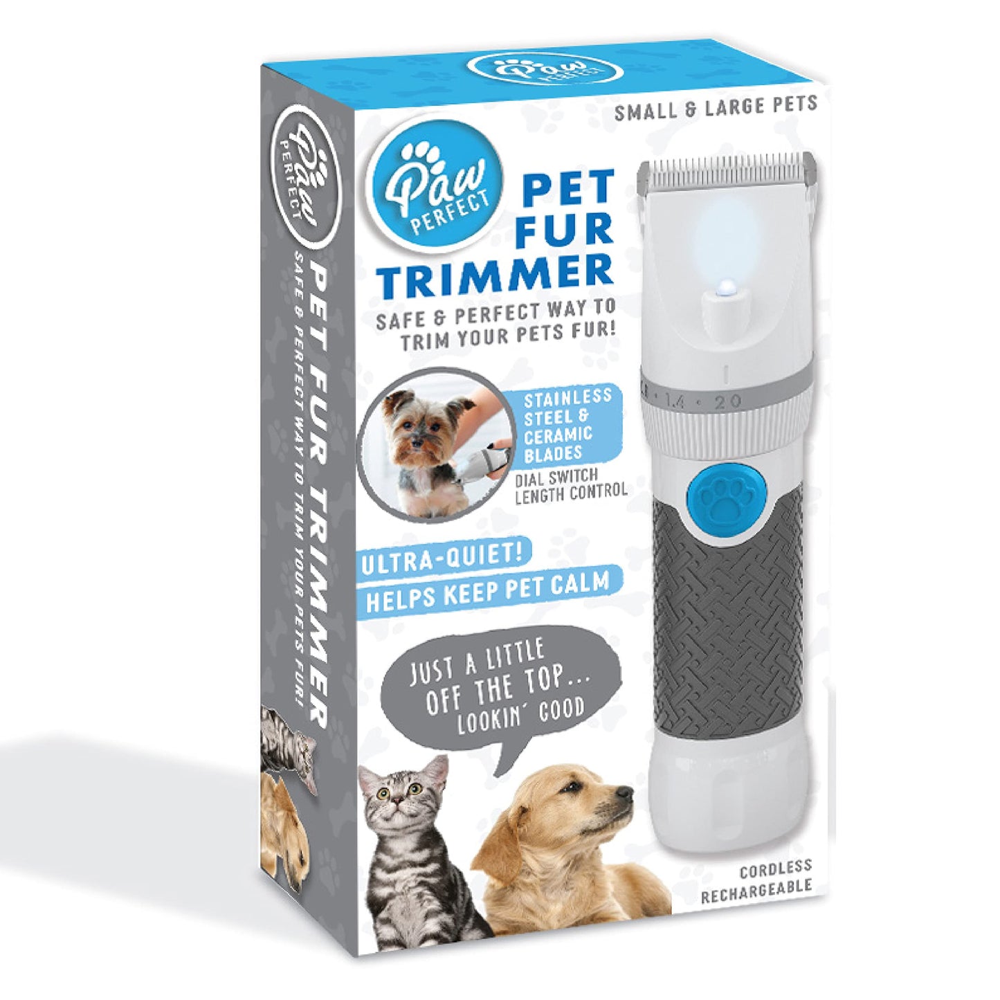 Bell+Howell PawPerfect Pet Fur and Hair Trimmer, Clippers with Stainless Steel and Ceramic Blades Low Noise Rechargeable and Cordless Shaver for Furry Pets As Seen On TV